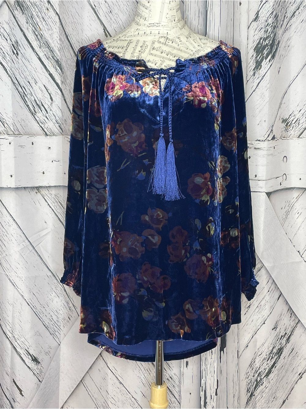 SUNDANCE Navy Velvet Tunic/Mini Dress Floral L